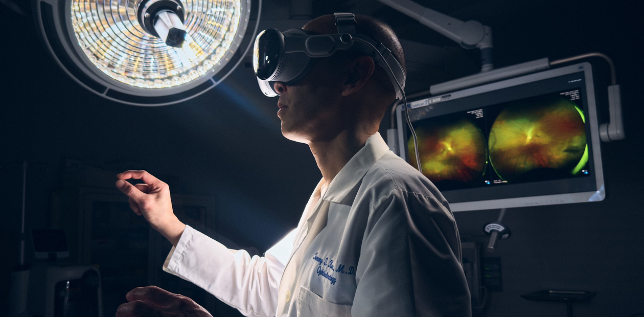 A clinician using Apple Vision Pro in an operating room