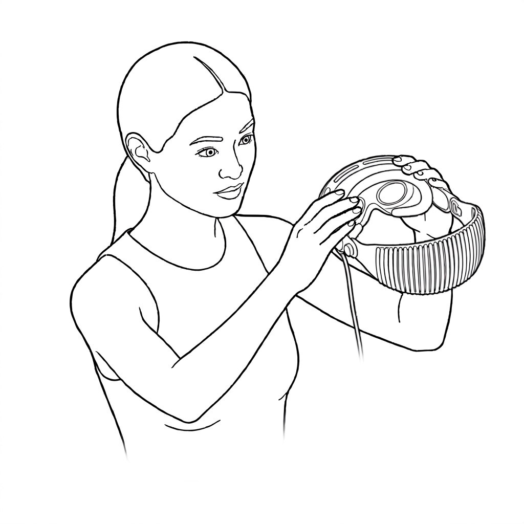 Person holding Vision Pro in front of their face at eye level