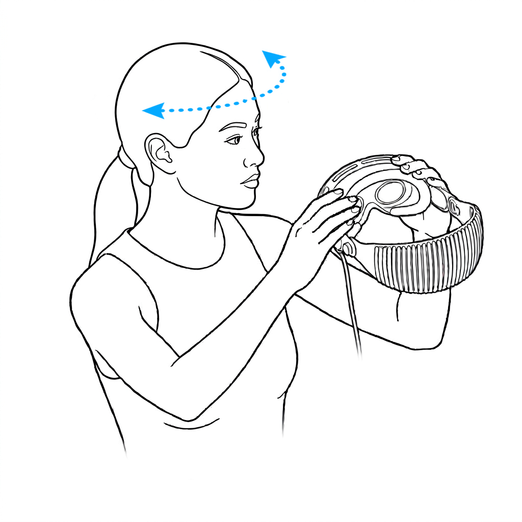 Person holding Vision Pro steady while turning their head left and right
