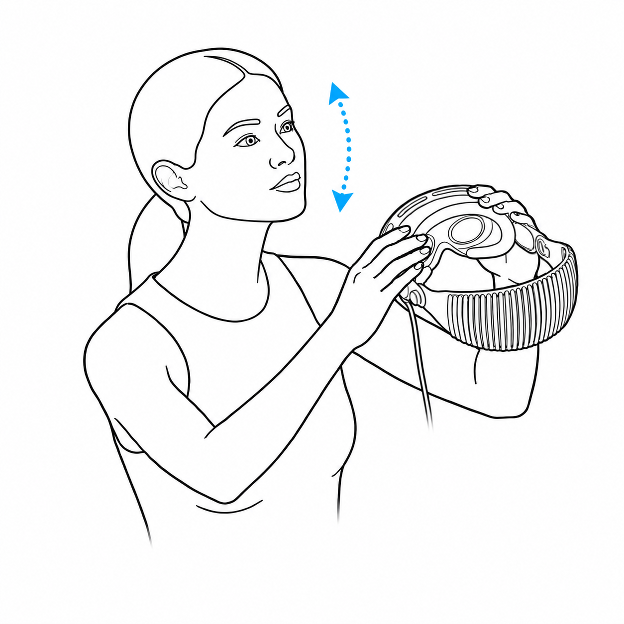 Person holding Vision Pro steady while tilting their head up and down